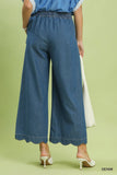 Scalloped Edge Denim Palazzo Pants - Blue