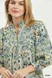 Lace Trim Split Neck Bloom Blouse - Denim
