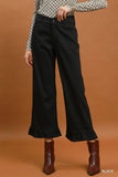 Ruffle Hem Wide Leg Pants- Black