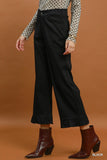 Ruffle Hem Wide Leg Pants- Black