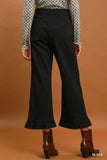 Ruffle Hem Wide Leg Pants- Black