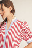 Harbor Stripe Ruffle Collar Dress - Red/White