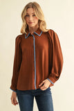 Stitch of Charm Contrast Trim Button Front Blouse