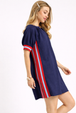 Game Day Varsity Stripe Shift Dress- Navy