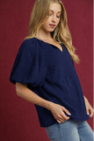 Isla Midnight Muse Puff Sleeve Top – Navy