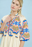 Mosaic Border Puff Sleeve Midi Dress