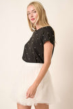 Pearl Accent Short Sleeve Top