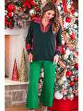 Holiday Plaid Trim Quarter Zip Pullover- Black