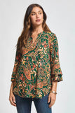 Lizzy Bell Sleeve Top-Paisley Hunter