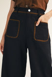 Whipstitch Pocket Cropped Wide-Leg Pants