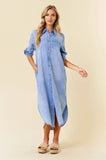 Santorini Roll-Sleeve Midi Shirt Dress