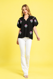 Floral Embroidered Balloon Sleeve Blouse