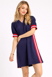 Game Day Varsity Stripe Shift Dress- Navy