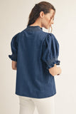 Harbor Stripe Puff Sleeve Top - Denim