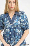 Countryside Denim Floral Tiered Mini Dress - Blue