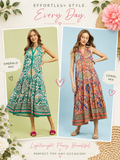 Halter Neck Medallion Tiered Midi Dress