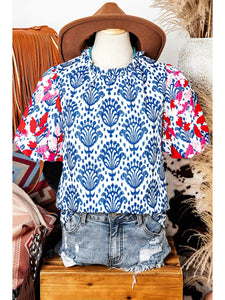 Sand n' Sea Frill Neck Blouse - Blue/White