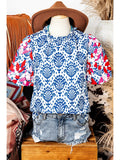 Sand n' Sea Frill Neck Blouse - Blue/White