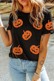 Orange Glitter Pumpkin Graphic Tee - Black
