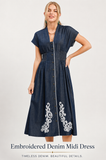 Embroidered Denim Midi Dress - Indigo