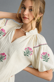 Floral Embroidered Balloon Sleeve Blouse