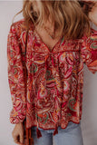 Retro Paisley Boho Tassel Tie Blouse - Rust