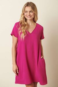 Short Sleeve Pocketed Shift Dress