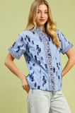 Blue Willow Ruffle Top- Blue