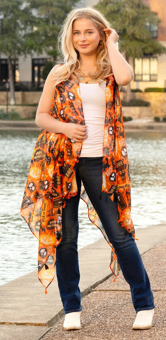 Trick or Treat Boo Tassel Vest/Scarf - Orange