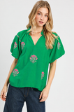 Floral Embroidered Balloon Sleeve Blouse