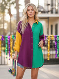 Soft Washed Crinkle Gauze Button Down Shirt- Mardis Gras