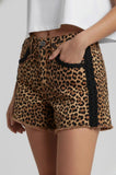 Thick Braided Trim Denim Shorts - Leopard