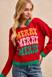Holly “Merry Merry Merry” Sweater – Festive Red Mix