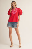 Bristol Boho Applique Puff Sleeve Top