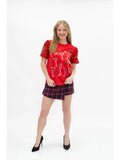 Holiday Cocktail Sequin Puff Sleeve Top- Red