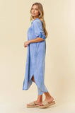 Santorini Roll-Sleeve Midi Shirt Dress