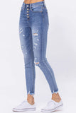Emma High-Rise Button-Fly Skinny Denim - Light Wash