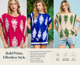 Border Print Poncho Top