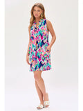 Geometric Fair Isle Sleeveless Tunic Dress - Fuchsia/Mint