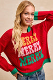 Holly “Merry Merry Merry” Sweater – Festive Red Mix