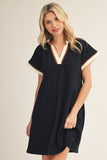 Classic Contrast Polo Dress- Black