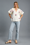 Floral Embroidered Balloon Sleeve Blouse
