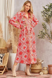 Rodeo Rose Bandana Print Duster/Maxi Dress - Tomato Red