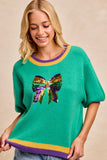 Mardi Magic Sequin Bow Sweater – Emerald