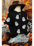 Silver Flying Glitter Ghost Graphic Tee - Black
