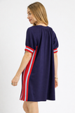 Game Day Varsity Stripe Shift Dress- Navy
