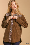 Quilted Velvet And Leopard Accent Button Up Top -Camel