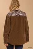 Quilted Velvet And Leopard Accent Button Up Top -Camel