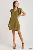 Mineral Washed Double Layer Button Up Dress - Olive