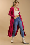 Ribbed Knitted Long Cardigan With Side Slits